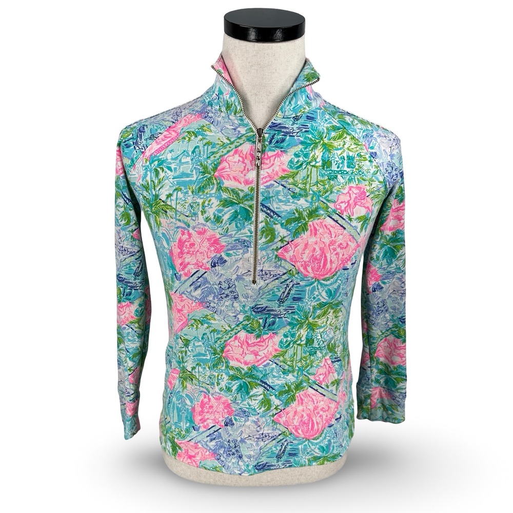 Lilly Pulitzer Bohemian Queen Lace Skipper Popover 1/2 Zip Womens Pink Blue XXS